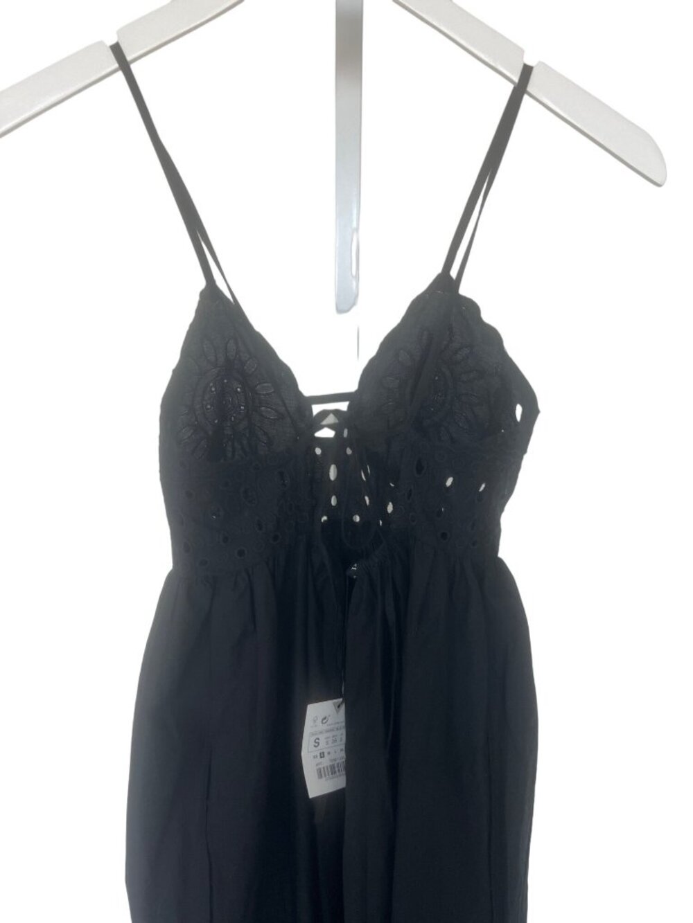 Zara Black Eyelet Trim Poplin Maxi Dress - Picture 5 of 8